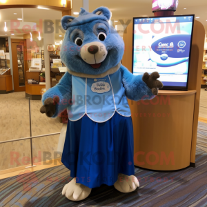 Blue Beaver mascot costume character dressed with a Wrap Skirt and Coin purses