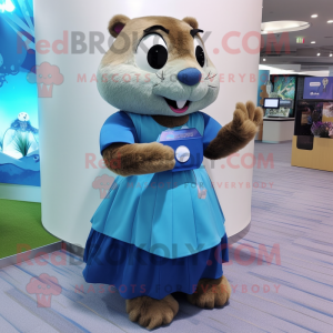 Blue Beaver mascot costume character dressed with a Wrap Skirt and Coin purses