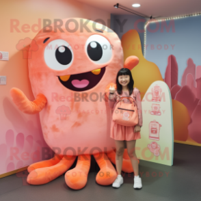 Peach Kraken mascot costume character dressed with a Leggings and Clutch bags