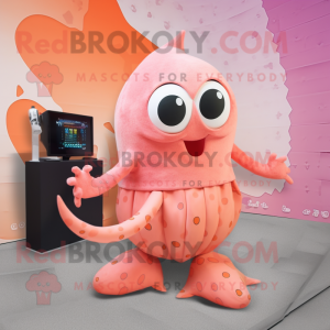 Peach Kraken mascot costume character dressed with a Leggings and Clutch bags