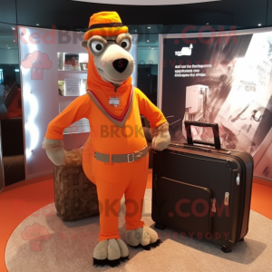 Orange Camel mascot costume character dressed with a Polo Tee and Briefcases