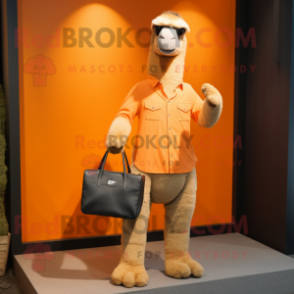 Orange Camel mascot costume character dressed with a Polo Tee and Briefcases