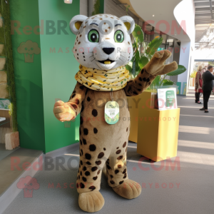 Olive Cheetah mascot costume character dressed with a Sweater and Clutch bags