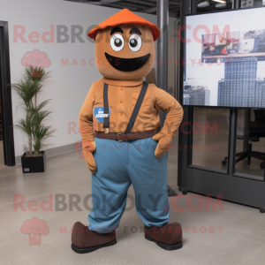 Rust Aglet mascot costume character dressed with a Cargo Pants and Lapel pins