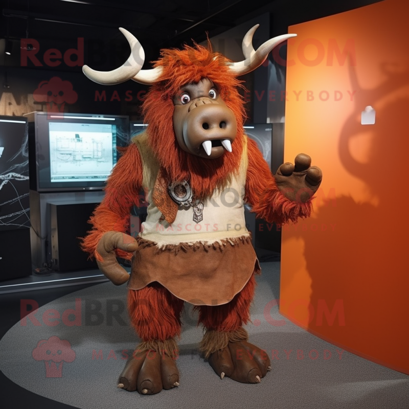 Rust Minotaur mascot costume character dressed with a Shorts and Scarves