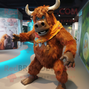 Rust Minotaur mascot costume character dressed with a Shorts and Scarves