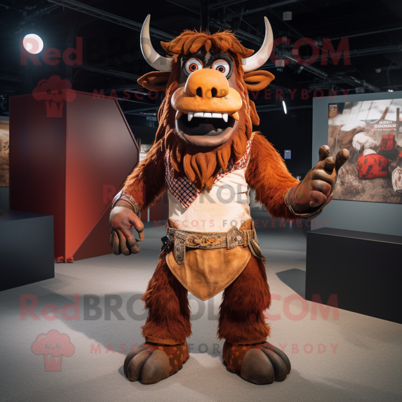 Rust Minotaur mascot costume character dressed with a Shorts and Scarves