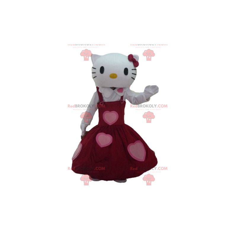 Mascota de Hello Kitty vestida con un hermoso vestido rojo -