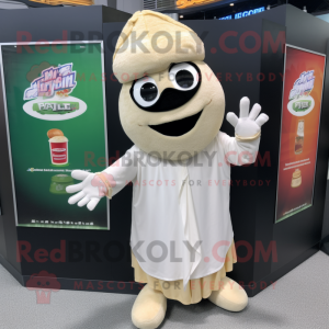 White Falafel mascot costume character dressed with a Baseball Tee and Wraps