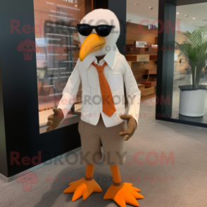 Rust Gull mascot costume character dressed with a Suit Pants and Eyeglasses