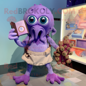 Lavender Kraken mascot costume character dressed with a Romper and Wallets