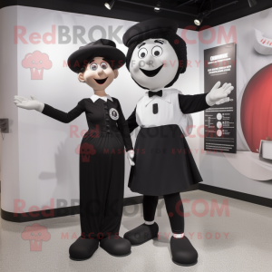 Black Mime mascot costume character dressed with a Sheath Dress and Ties