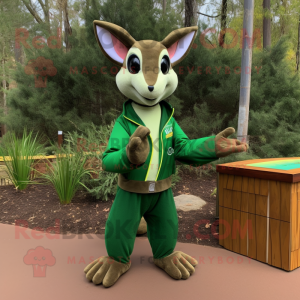 Forest Green Kangaroo mascot costume character dressed with a Long Sleeve Tee and Belts
