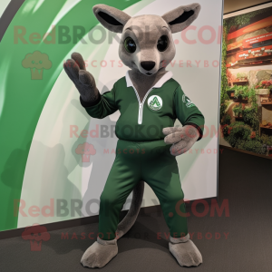 Forest Green Kangaroo mascot costume character dressed with a Long Sleeve Tee and Belts