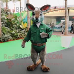 Forest Green Kangaroo mascot costume character dressed with a Long Sleeve Tee and Belts