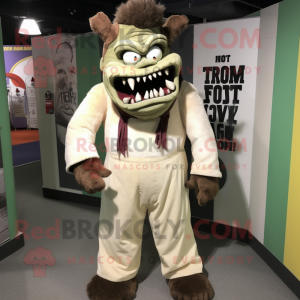 Cream Frankenstein'S Monster mascot costume character dressed with a Corduroy Pants and Earrings