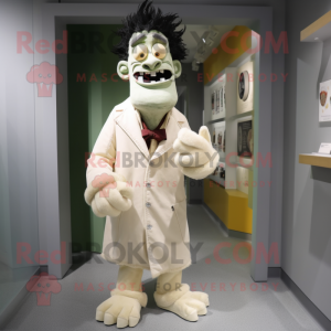 Cream Frankenstein'S Monster mascot costume character dressed with a Corduroy Pants and Earrings