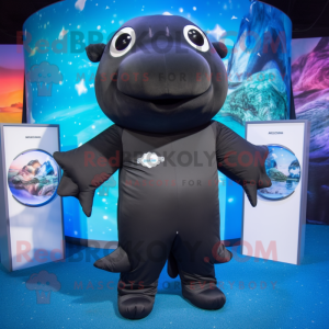 Black Stellar'S Sea Cow mascot costume character dressed with a Romper and Keychains