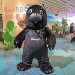 Black Stellar'S Sea Cow mascot costume character dressed with a Romper and Keychains