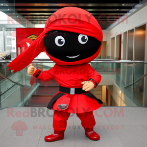 Red Ninja mascot costume character dressed with a A-Line Skirt and Hair clips