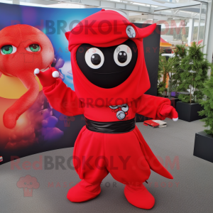 Rød Ninja maskot draktfigur...