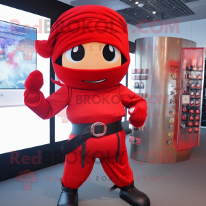 Röd Ninja maskot kostym...