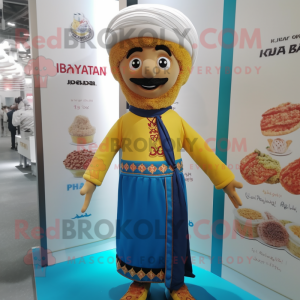 nan Biryani mascot costume character dressed with a Overalls and Berets