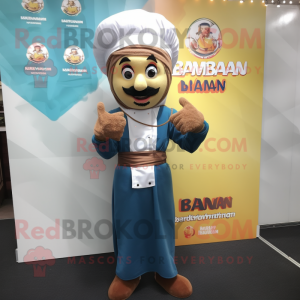nan Biryani mascot costume character dressed with a Overalls and Berets