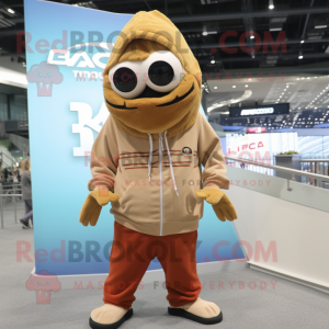 Tan Barracuda mascot costume character dressed with a Hoodie and Eyeglasses