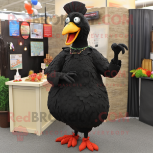 Black Hens mascot costume character dressed with a Cardigan and Earrings