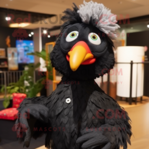 Black Hens mascot costume character dressed with a Cardigan and Earrings