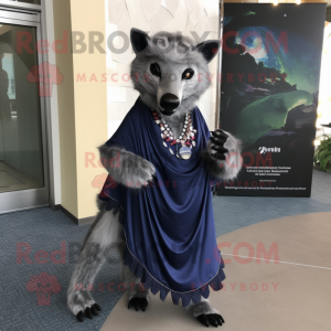 Navy Hyena mascot costume character dressed with a Empire Waist Dress and Shawls