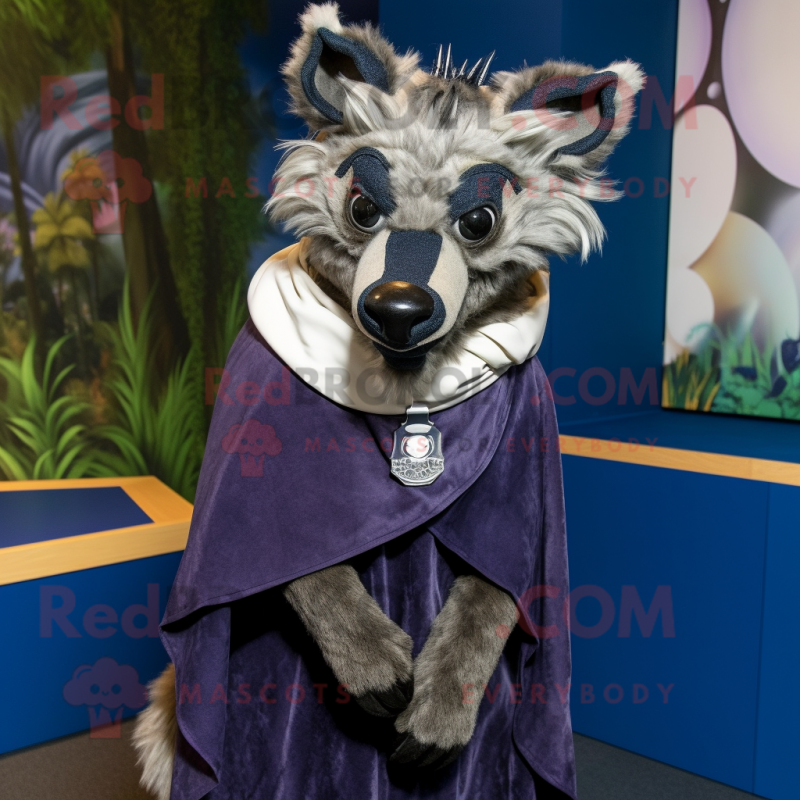 Navy Hyena mascot costume character dressed with a Empire Waist Dress and Shawls