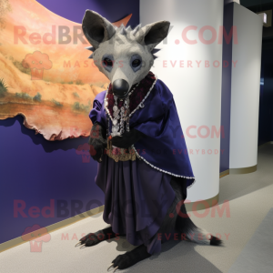 Navy Hyena mascot costume character dressed with a Empire Waist Dress and Shawls