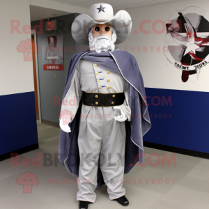 Silver Civil War Soldier mascot costume character dressed with a Mini Dress and Shawl pins