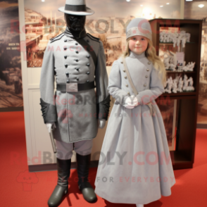 Silver Civil War Soldier mascot costume character dressed with a Mini Dress and Shawl pins