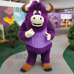 Purple Yak mascot costume character dressed with a Dress Pants and Foot pads