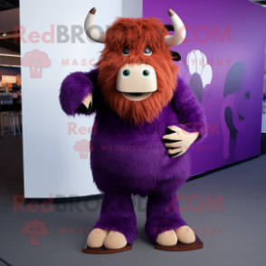 Purple Yak mascot costume character dressed with a Dress Pants and Foot pads