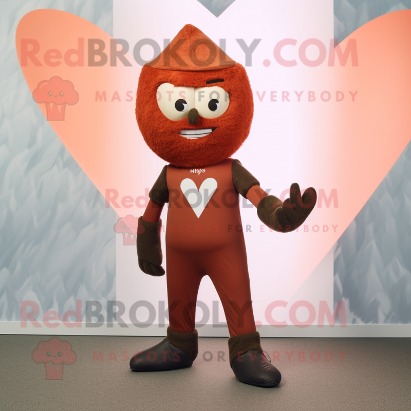 Rust Arrow Of Love mascot costume character dressed with a Yoga Pants and Mittens Rust Arrow Of Love mascot costume character dressed with a Yoga Pants and Mittens
