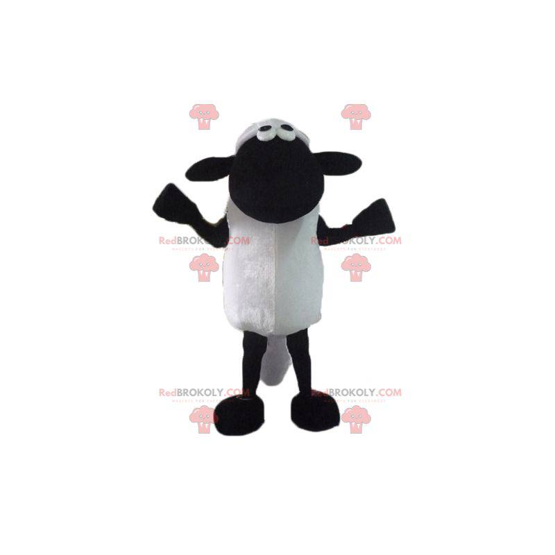 Black and white cartoon famous sheep shaun mascot -