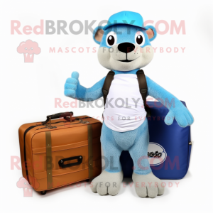 Sky Blue Mongoose mascot costume character dressed with a Cargo Shorts and Briefcases