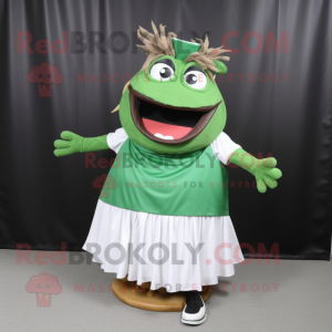 Forest Green Pulled Pork Sandwich mascot costume character dressed with a Maxi Skirt and Shoe laces