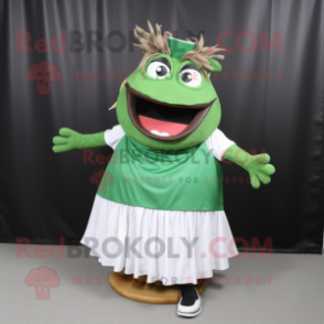 Forest Green Pulled Pork Sandwich mascot costume character dressed with a Maxi Skirt and Shoe laces