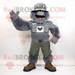 Grå Commando maskot kostume...