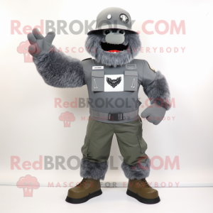 Gray Commando mascot costume character dressed with a Graphic Tee and Shoe clips