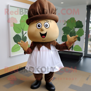 Brown Turnip mascot costume character dressed with a Dress and Berets