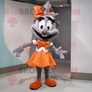 Gray Orange mascot costume character dressed with a Midi Dress and Bow ties
