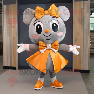 Gray Orange mascot costume character dressed with a Midi Dress and Bow ties