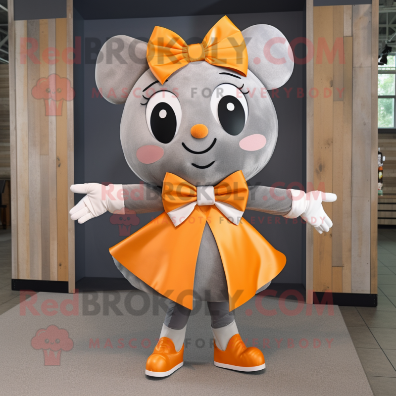 Gray Orange mascot costume character dressed with a Midi Dress and Bow ties Gray Orange mascot costume character dressed with a Midi Dress and Bow ties