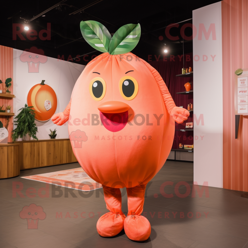 Peach Apricot mascot costume character dressed with a Bodysuit and Wraps